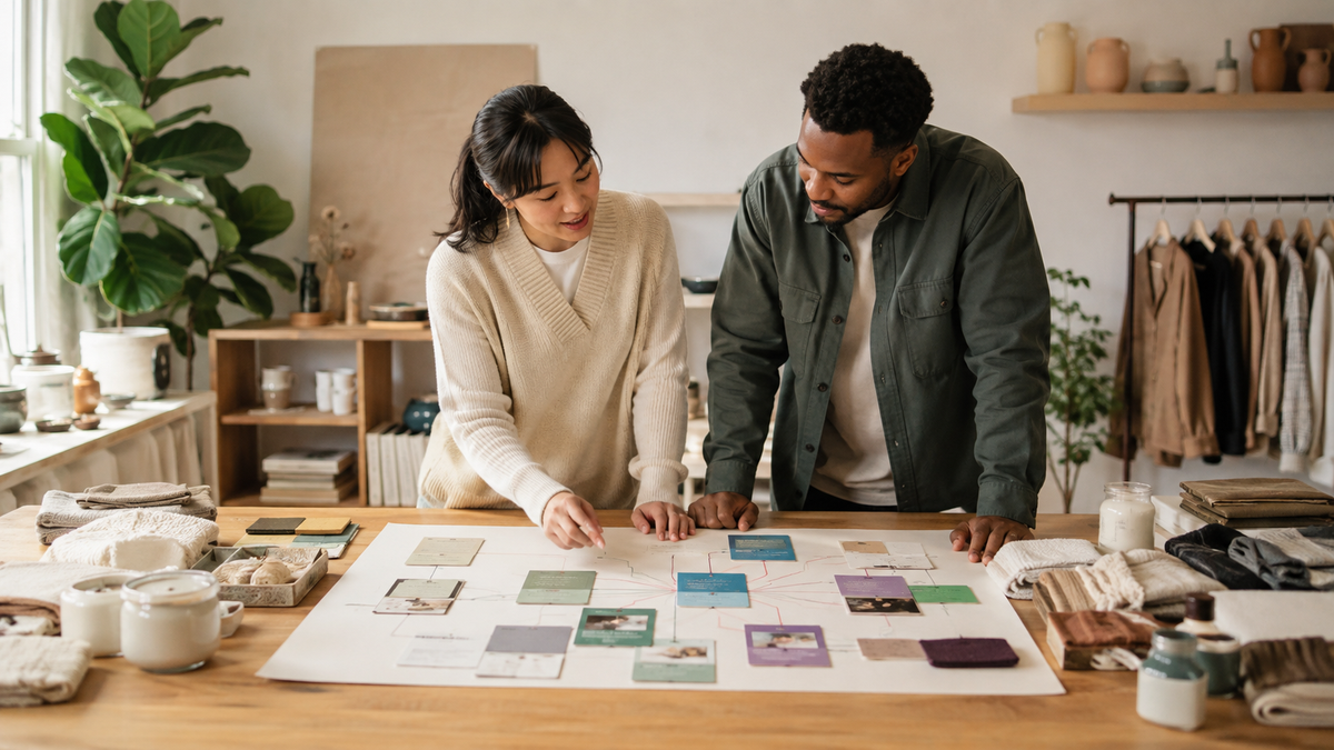 Business owners mapping a target market for an online store