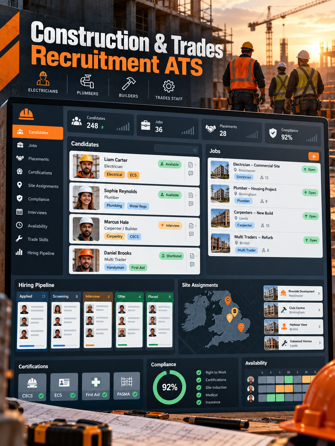 Construction and Trades Recruitment ATS software business dashboard screenshot 1