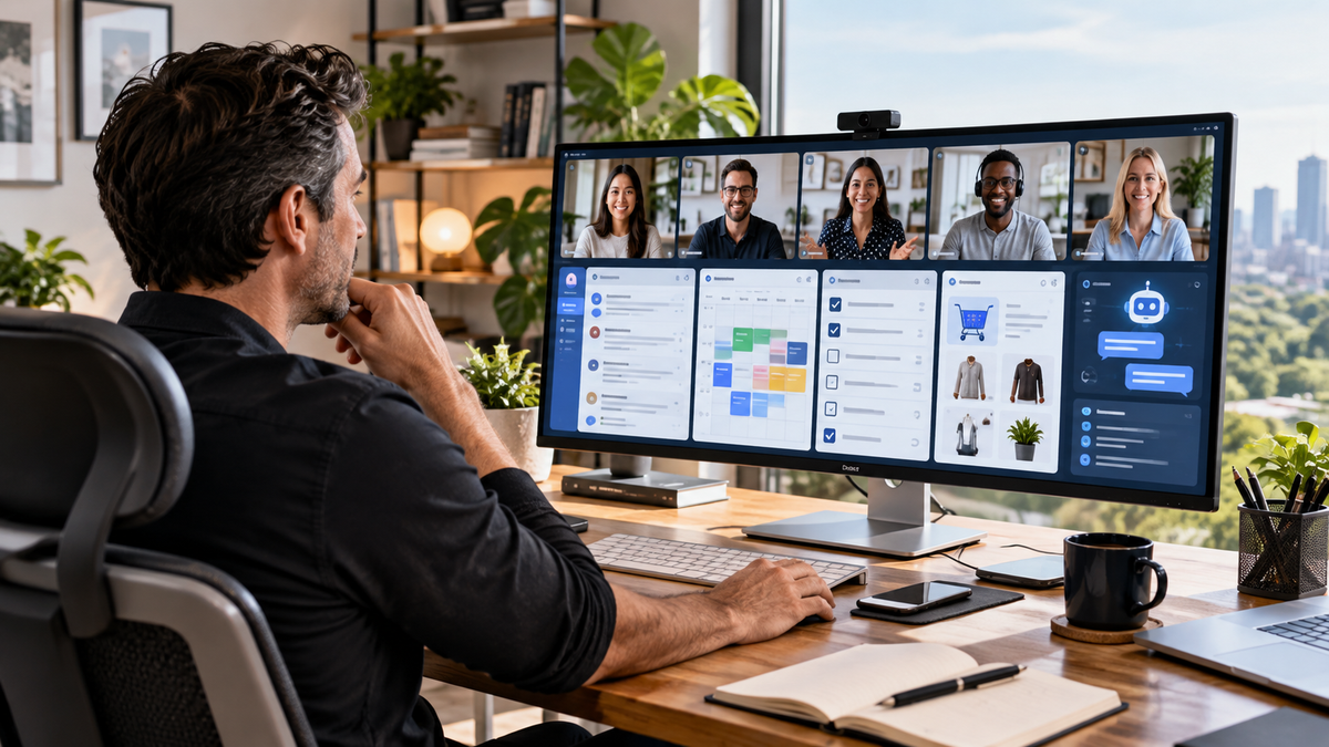 Virtual assistant agency owner coordinating remote team workflows and client support